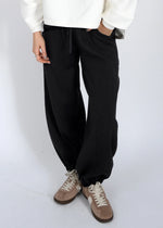 jan soft knit drawstring barrel pant- black