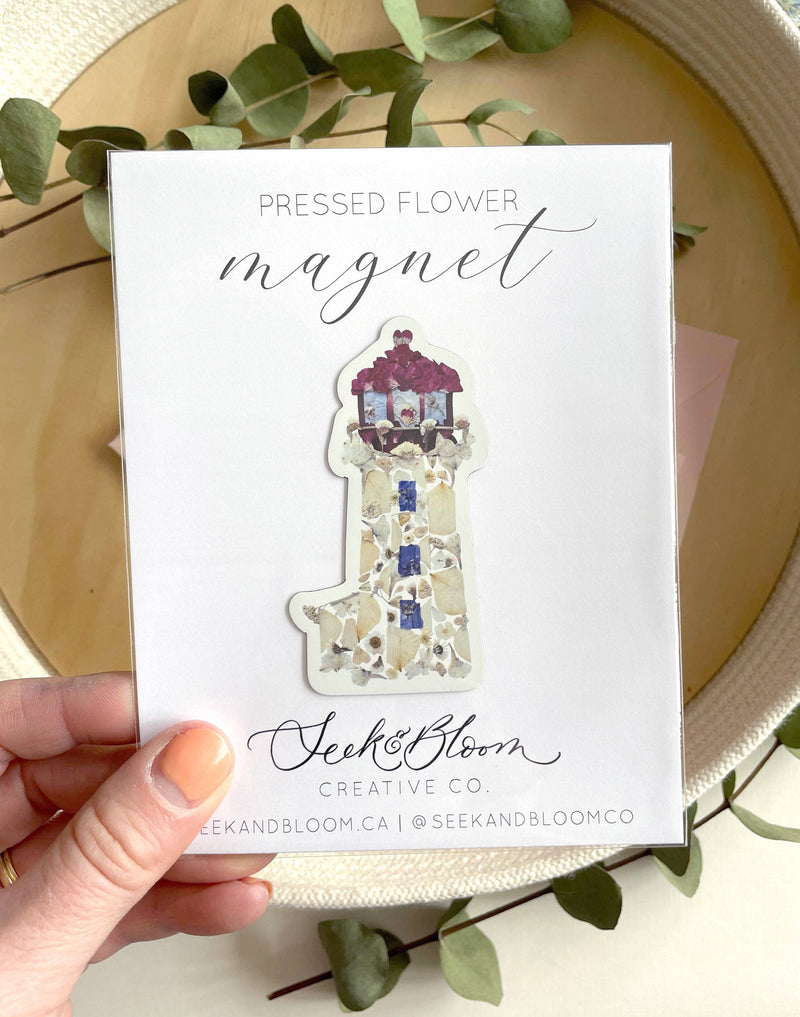 pressed flower lighthouse magnet 3”
