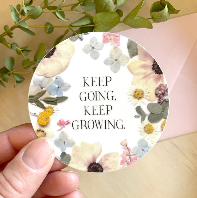 keep going, keep growing pressed flower 3” sticker
