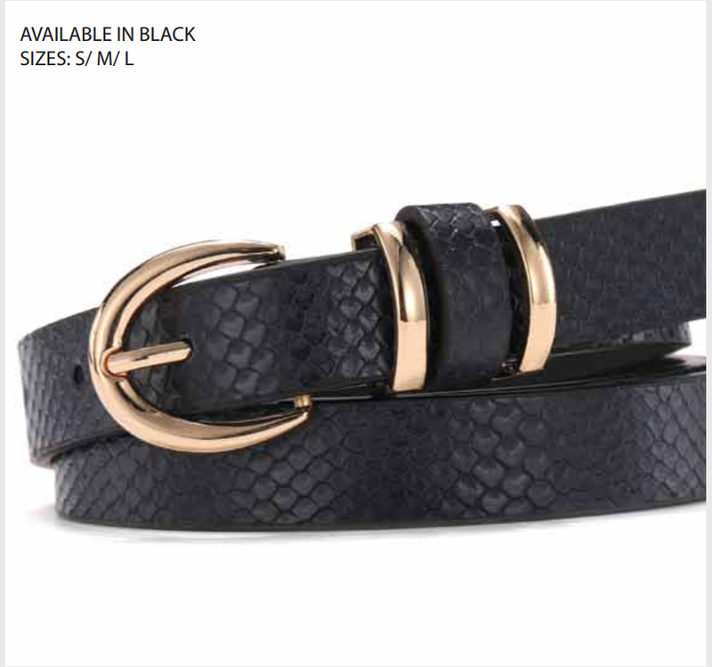 textured snakeskin belt with gold hardware