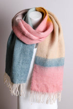 winter colour block scarf- pink & sage