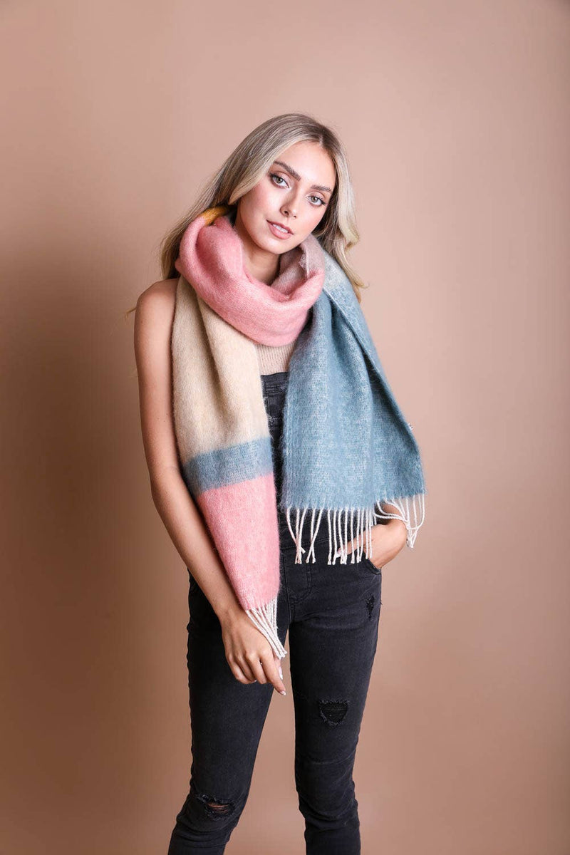 winter colour block scarf- pink & sage