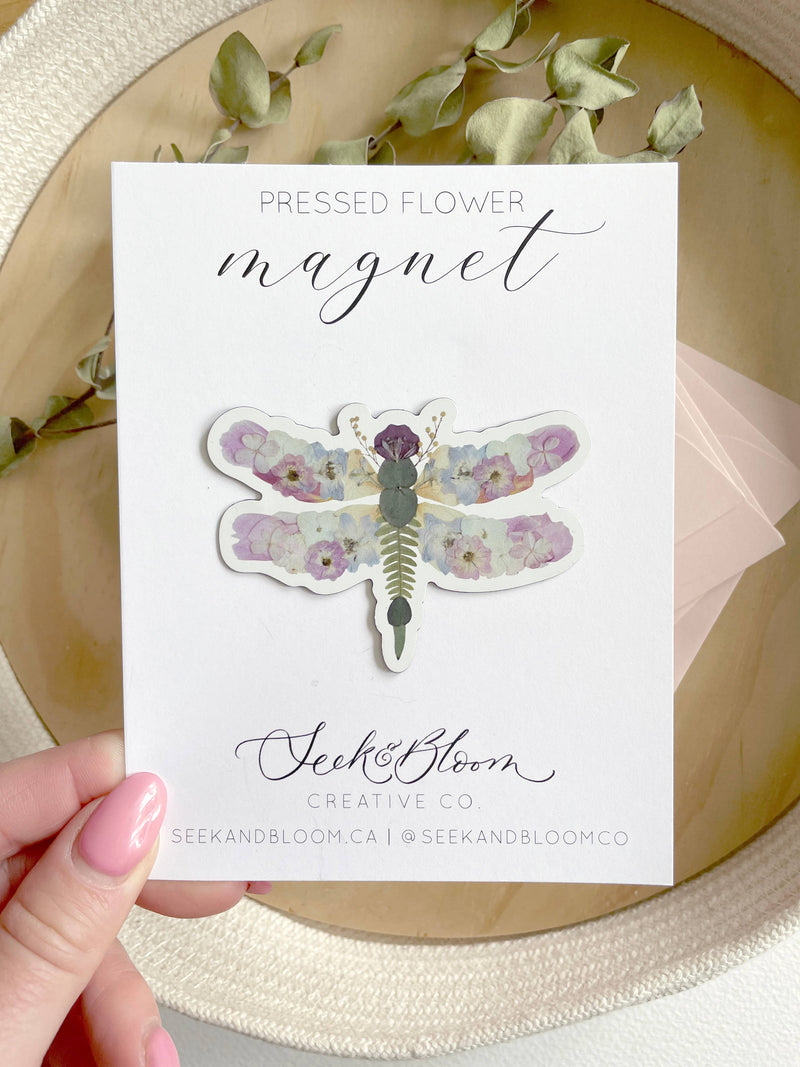 pressed flower dragonfly magnet 3”
