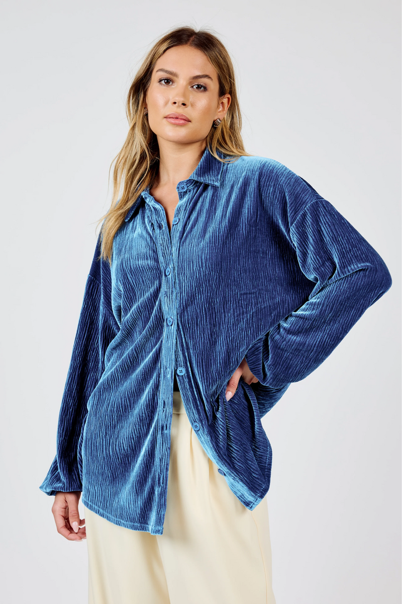 lorelai button up pleated velvet top