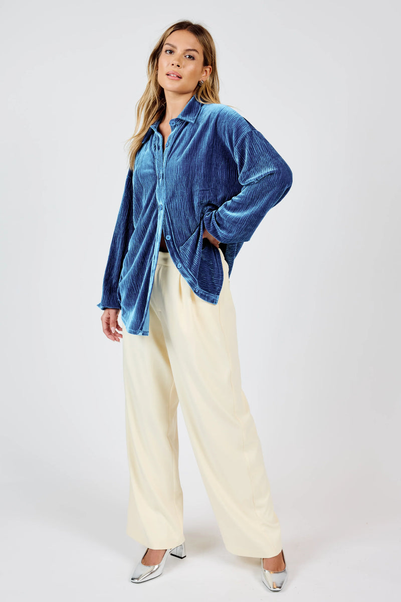 lorelai button up pleated velvet top