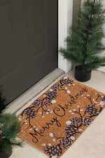 pinecone merry christmas doormat