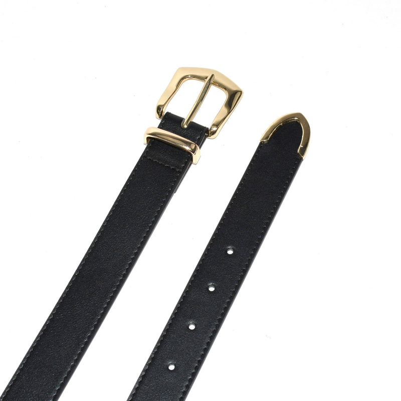 black smooth finish belt with gold metal hardware