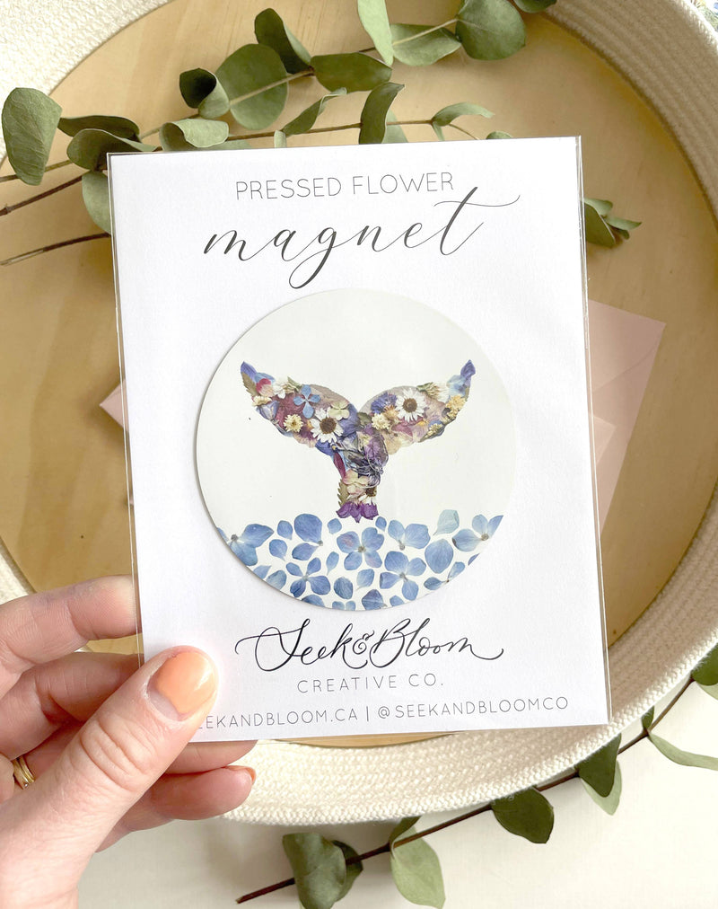 whale tail pressed flower 3” magnet