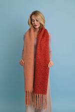 cozy solid two tone tassel scarf: rust