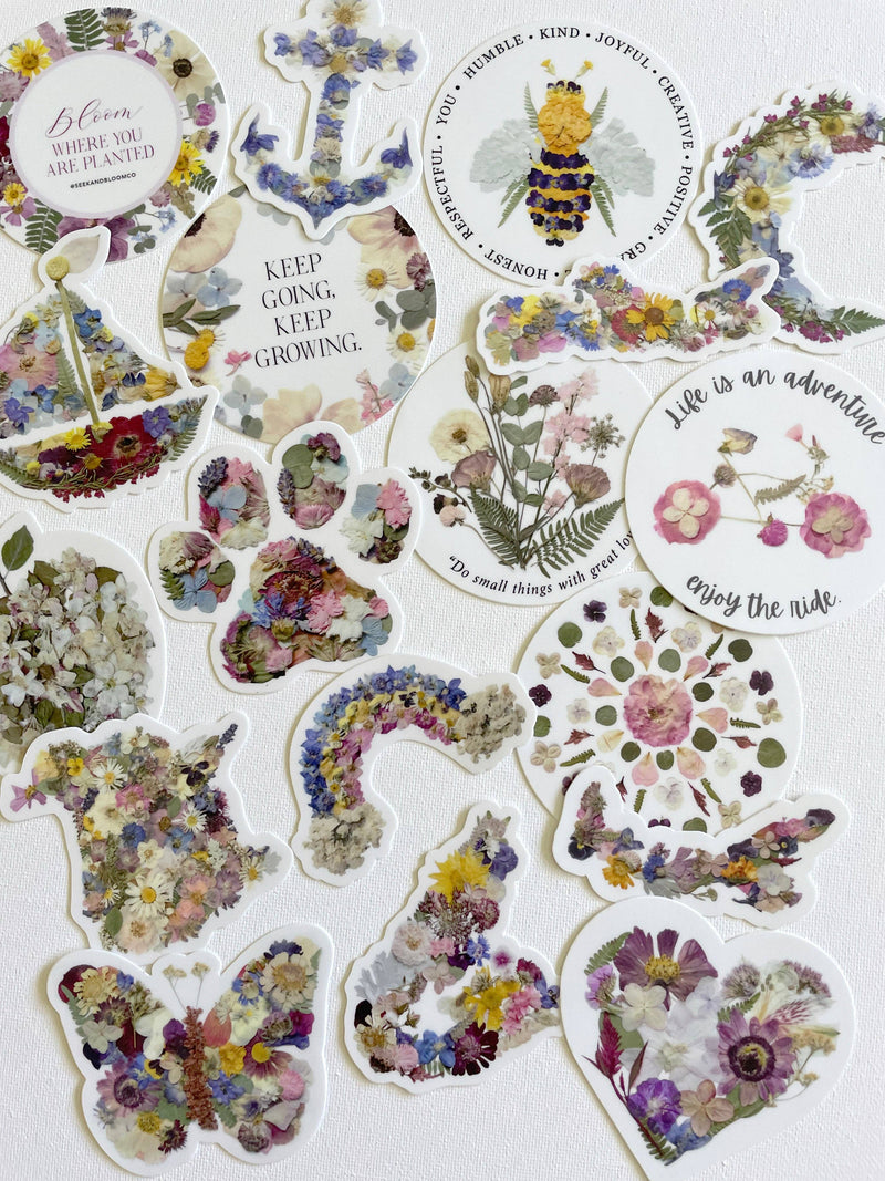 keep going, keep growing pressed flower 3” sticker
