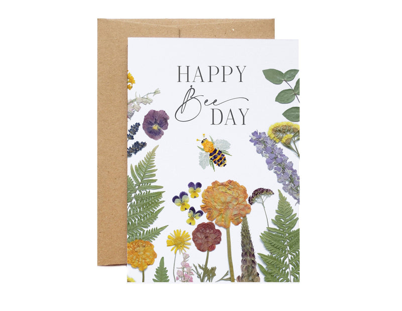 happy BEE day pressed flower card