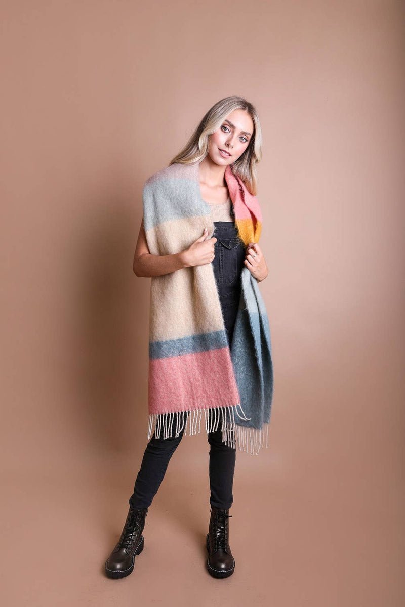 winter colour block scarf- pink & sage