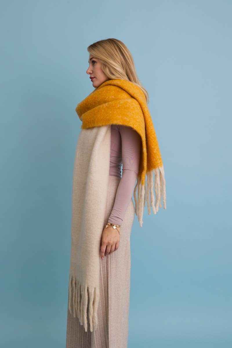 cozy solid two tone tassel scarf: rust