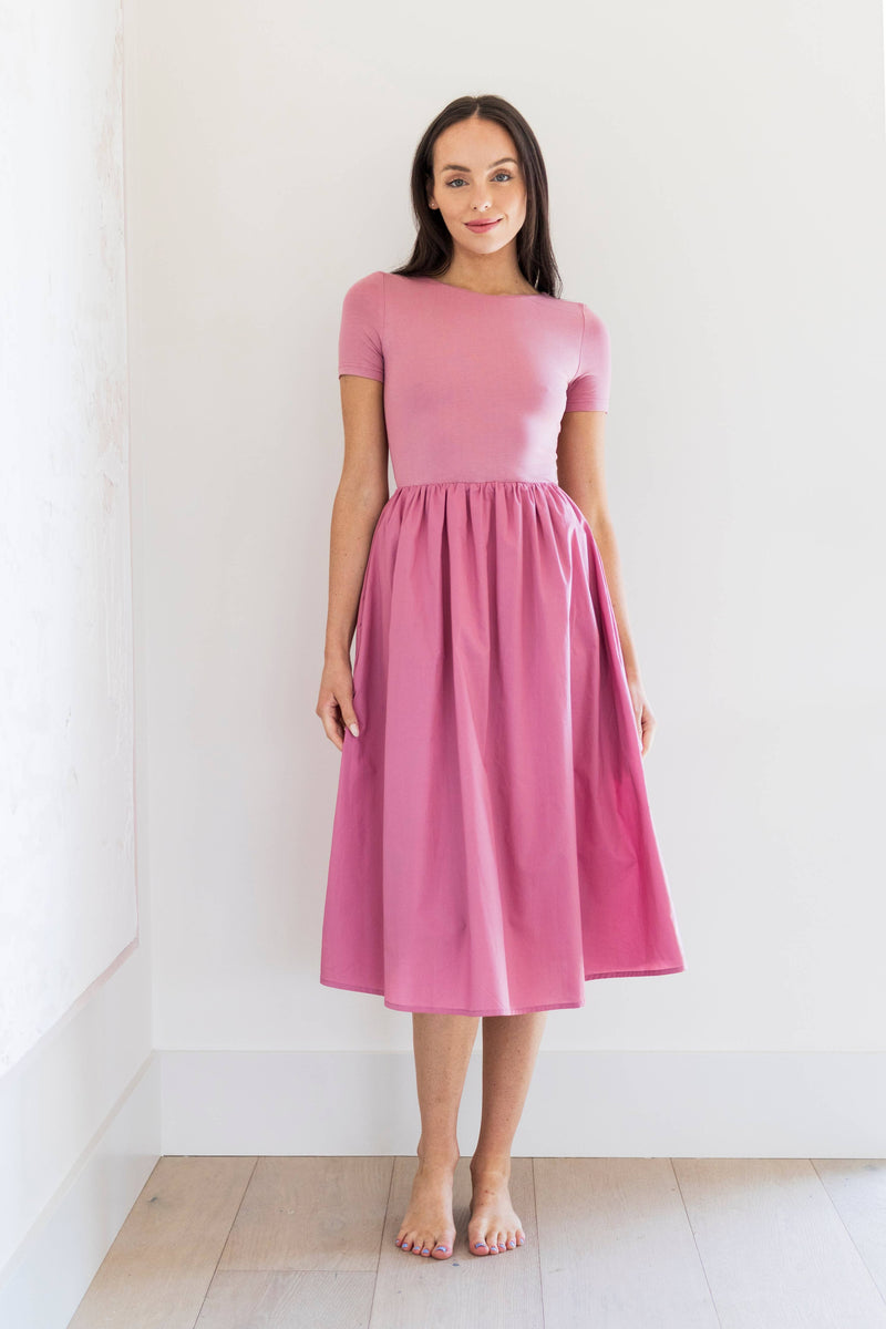 alyce midi poplin dress- dusty rose