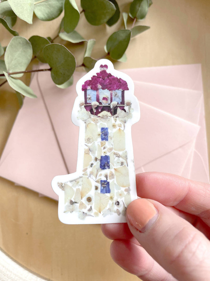 pressed flower lighthouse magnet 3”