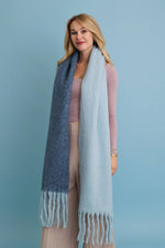 cozy solid two tone tassel scarf: blue