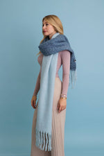 cozy solid two tone tassel scarf: blue