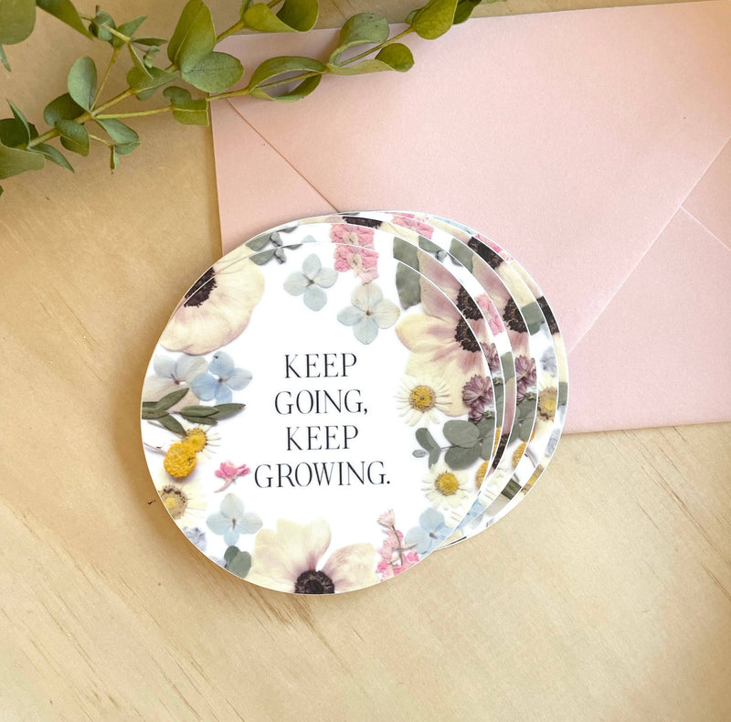 keep going, keep growing pressed flower 3” sticker