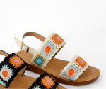 granny square crochet double strap sandal- beige