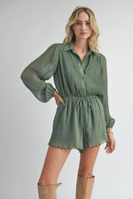 gathering button up romper