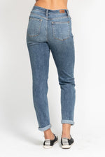 high rise bleach splash boyfriend jean