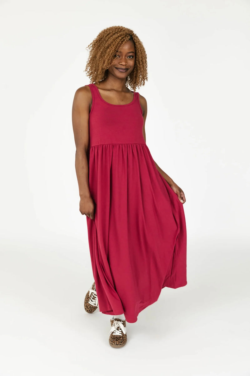 camille midi dress- berry