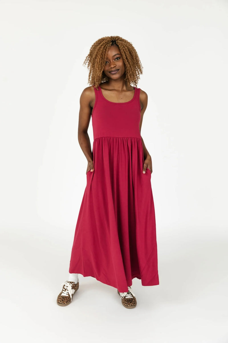 camille midi dress- berry