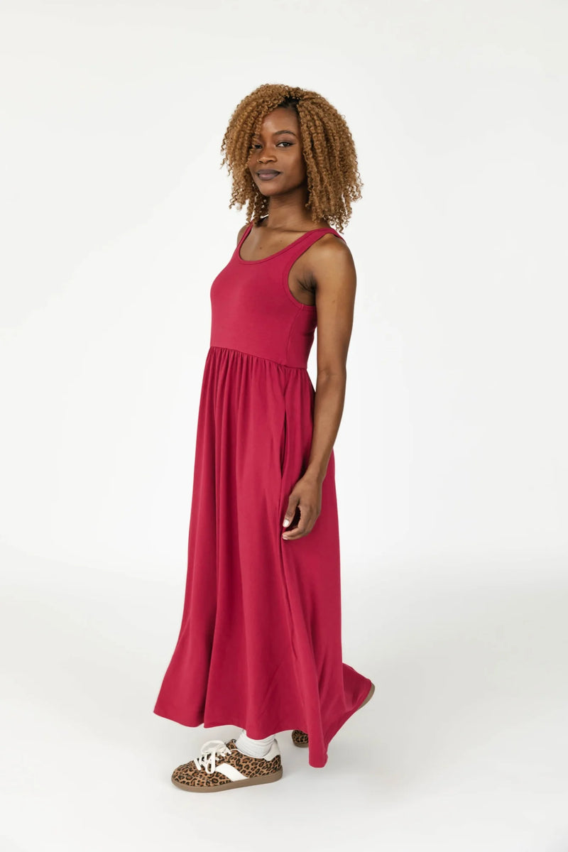 camille midi dress- berry