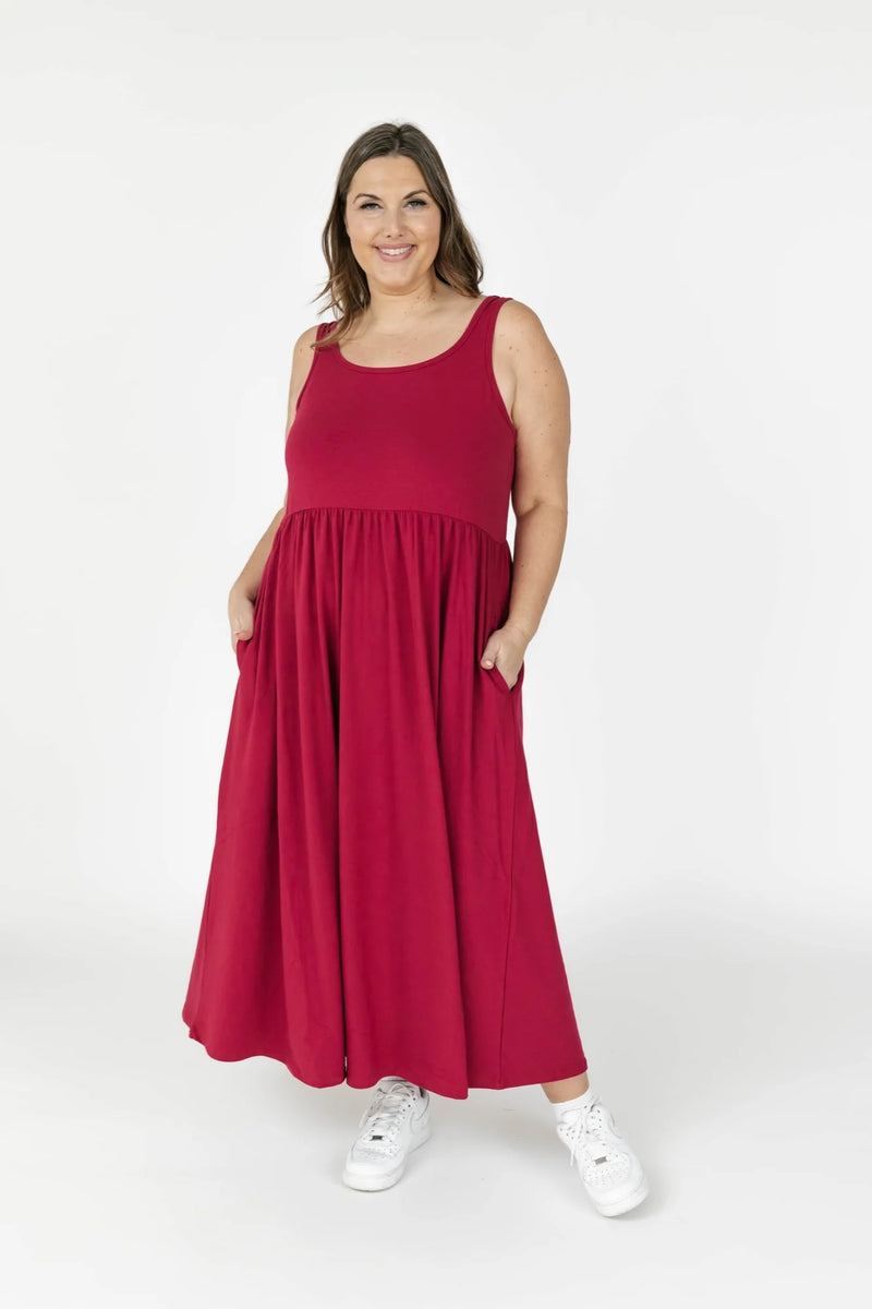 camille midi dress- berry