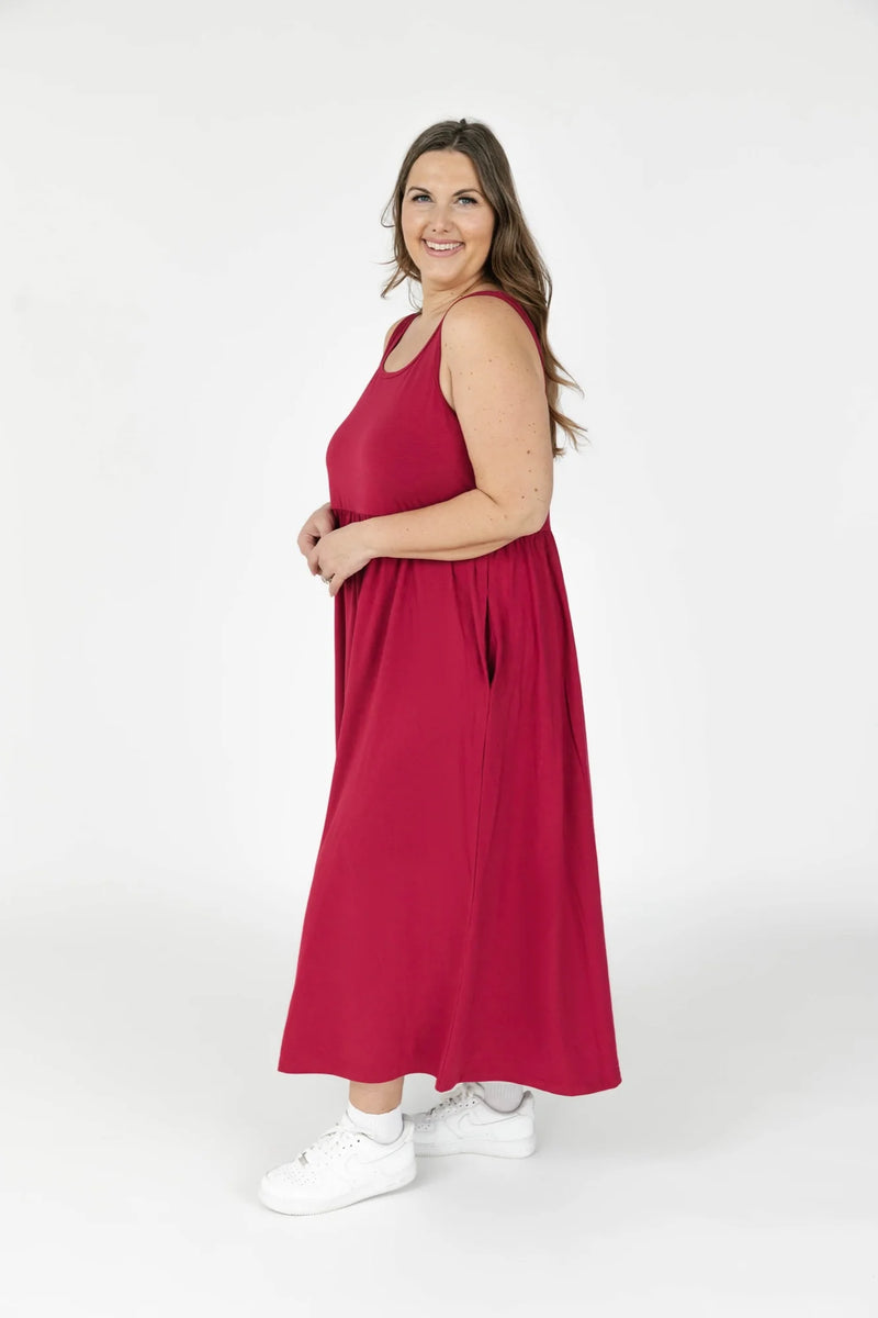 camille midi dress- berry