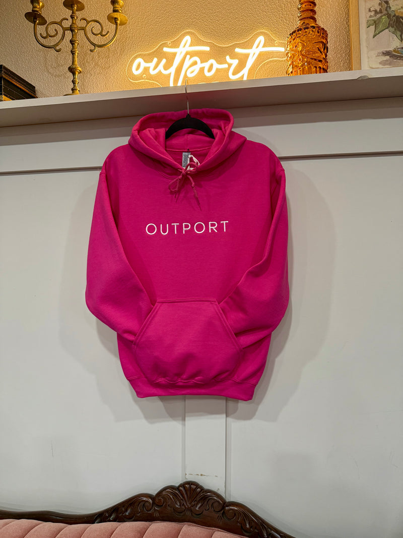 the outport hoodie- jellybean row pink