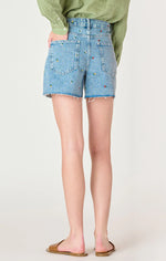 nellie frayed hem embroidered denim shorts