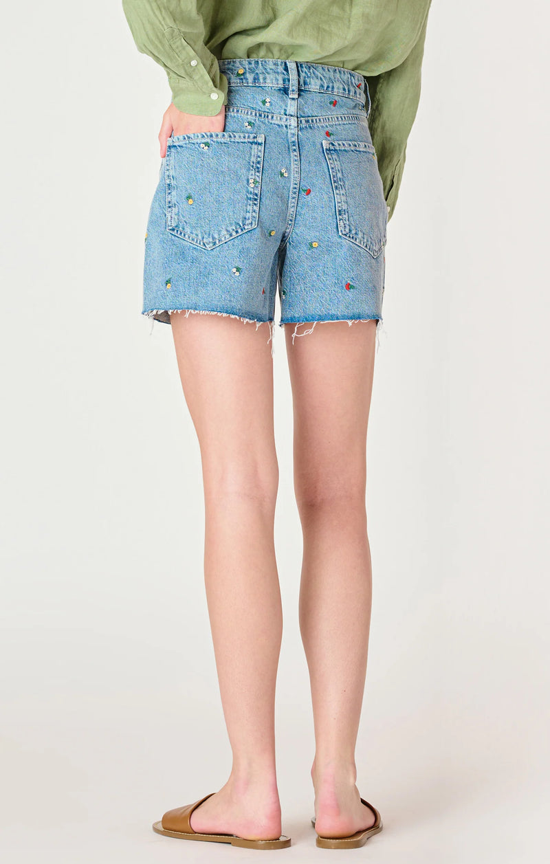 nellie frayed hem embroidered denim shorts