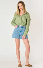 nellie frayed hem embroidered denim shorts