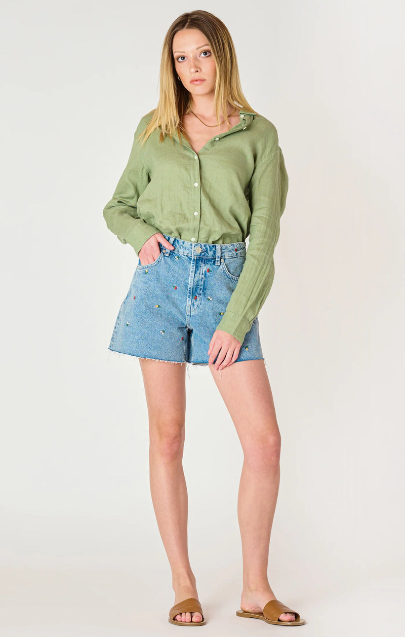 nellie frayed hem embroidered denim shorts