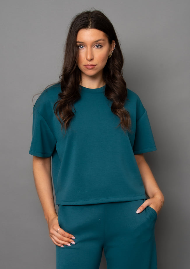 tess soft knit tee- trekking green