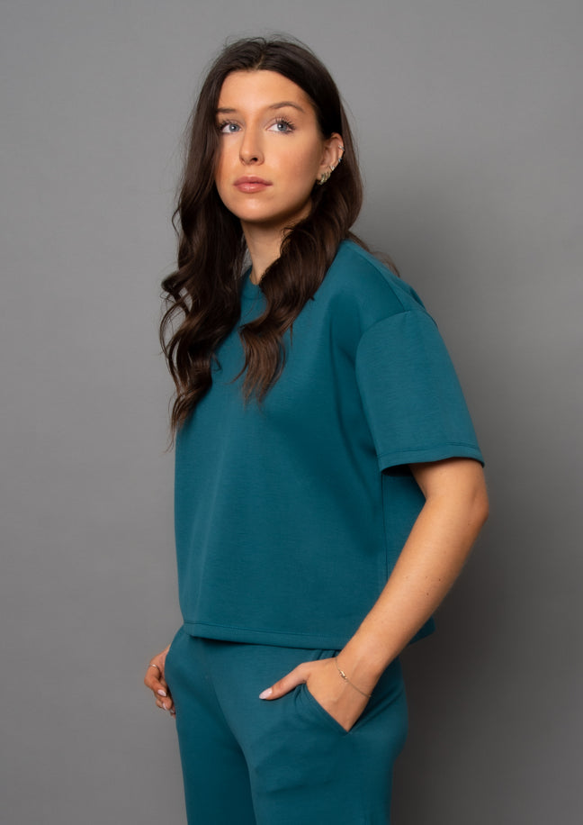 tess soft knit tee- trekking green