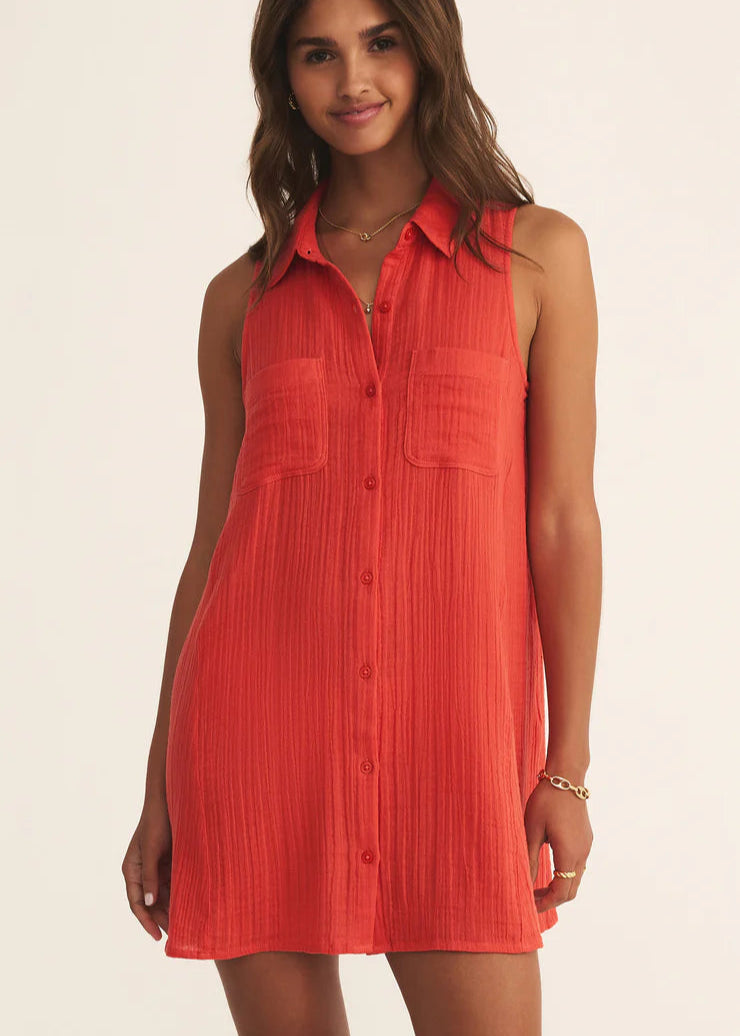 new light gauze mini dress- cabana red