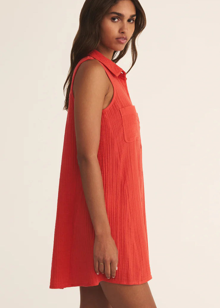 new light gauze mini dress- cabana red