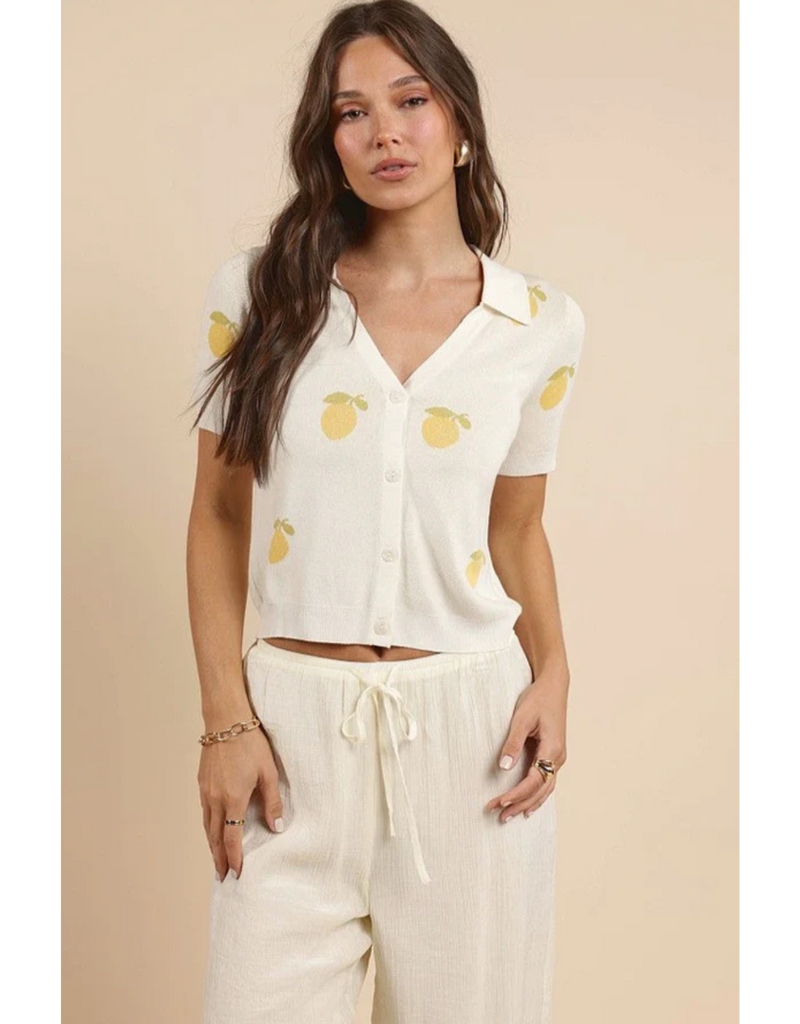 citron embroidered lemons knit shirt