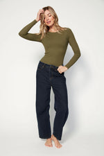 roxi ribbed longsleeve top- olive