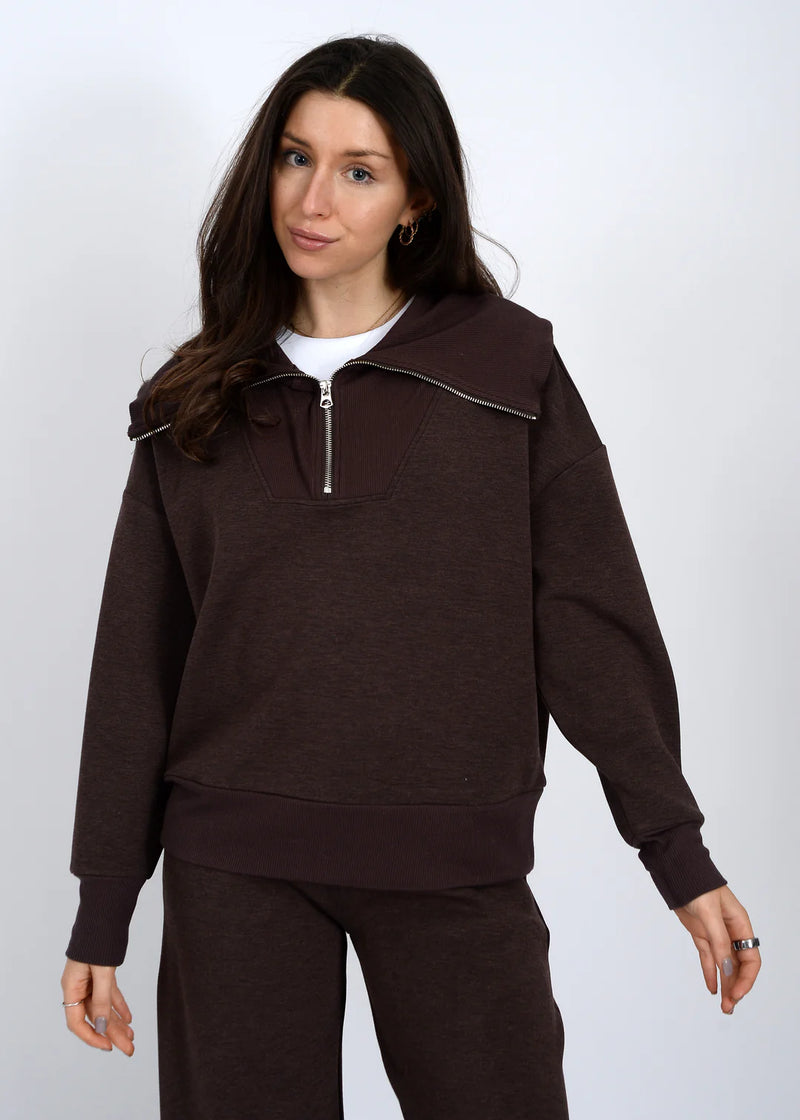 sean soft knit half zip pullover- brown melange