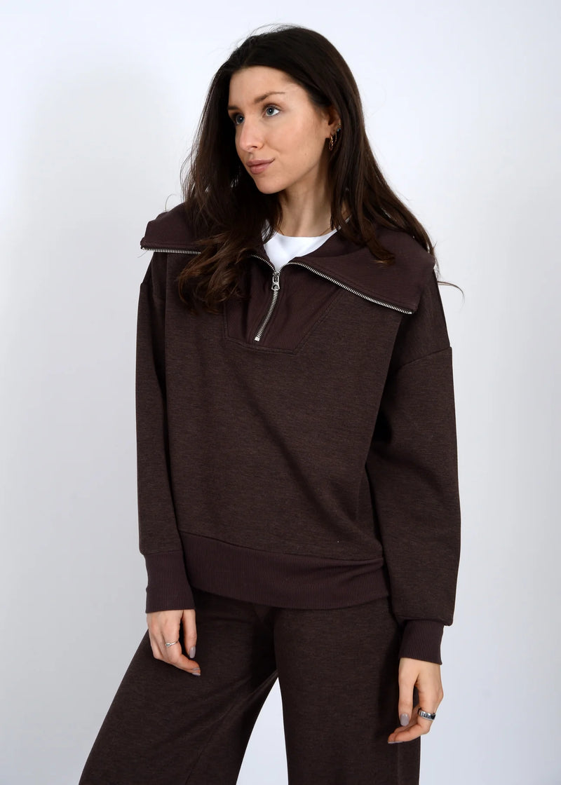 sean soft knit half zip pullover- brown melange