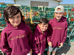 the outport KIDS hoodie- maroon