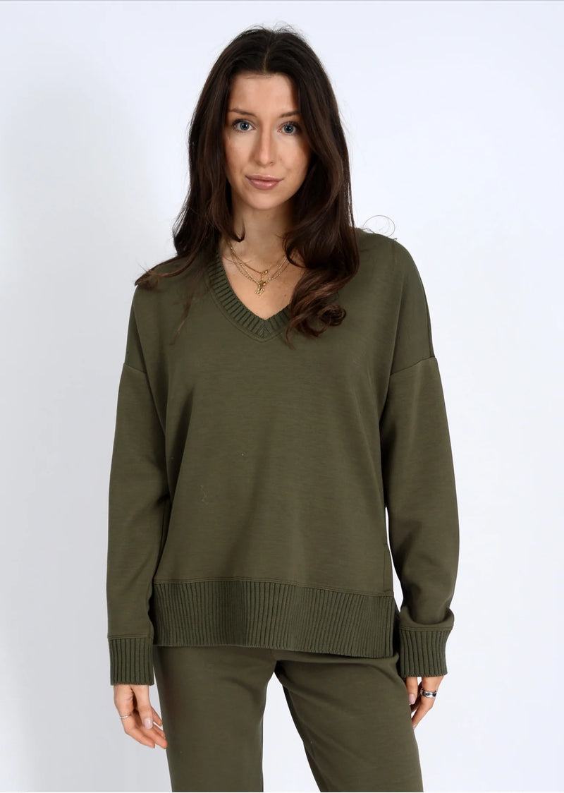 vixie soft knit sweater- olive