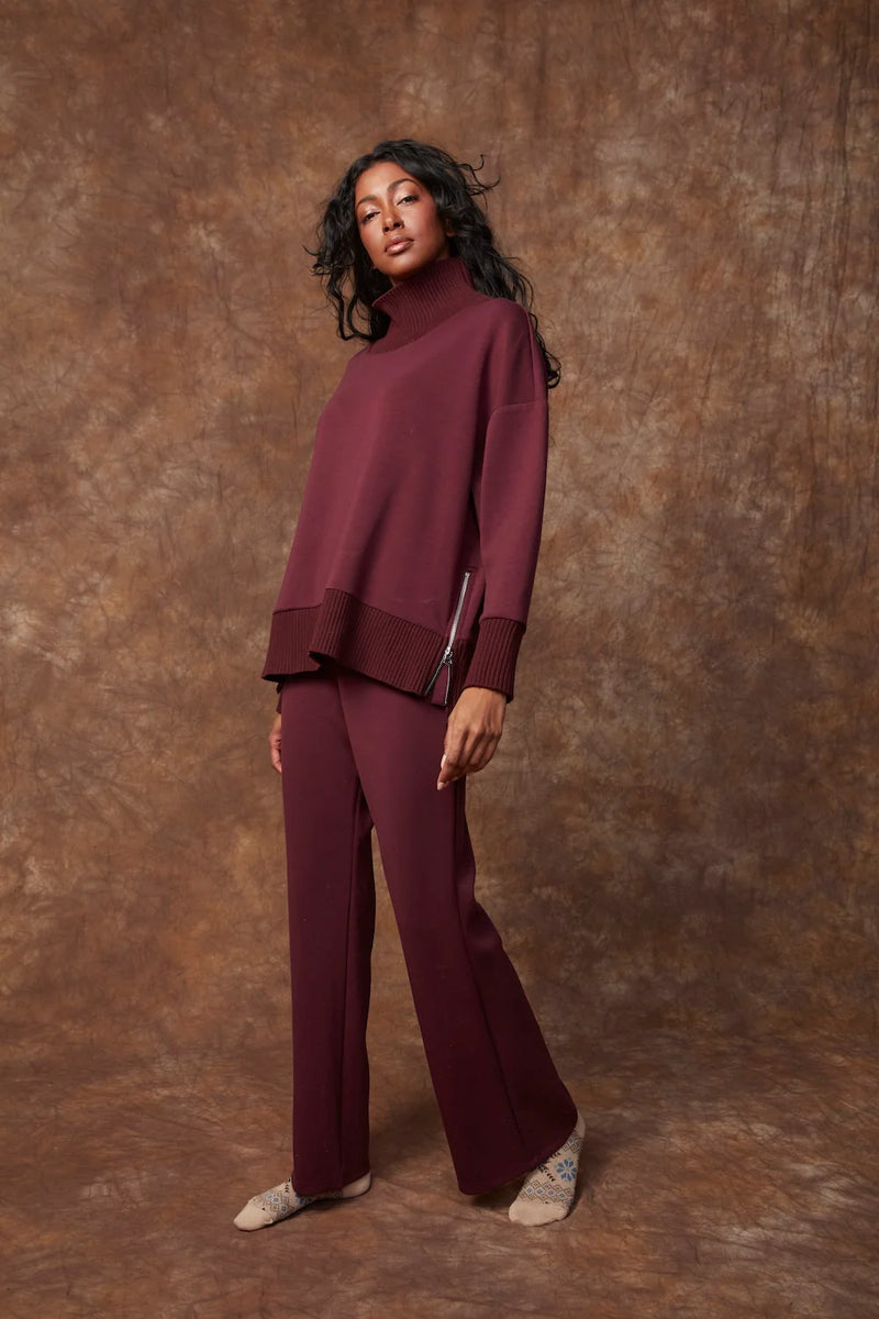 katelyn soft knit mock neck sweater- prune