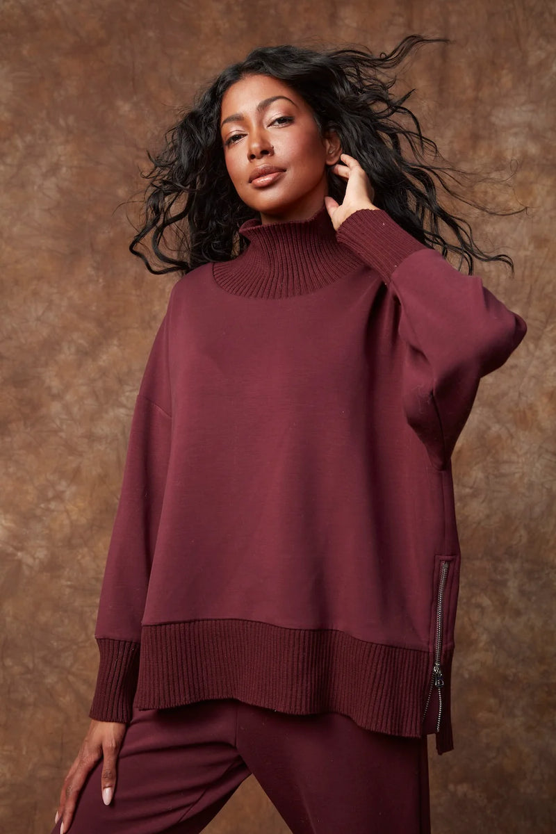 katelyn soft knit mock neck sweater- prune