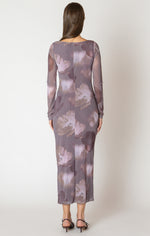 printed mesh maxi dress