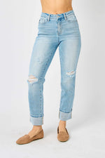 star mid rise cuff boyfriend jeans