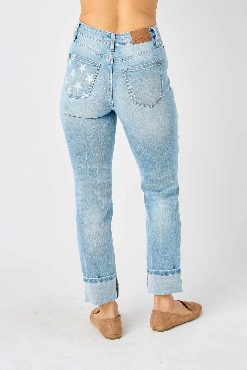 star mid rise cuff boyfriend jeans